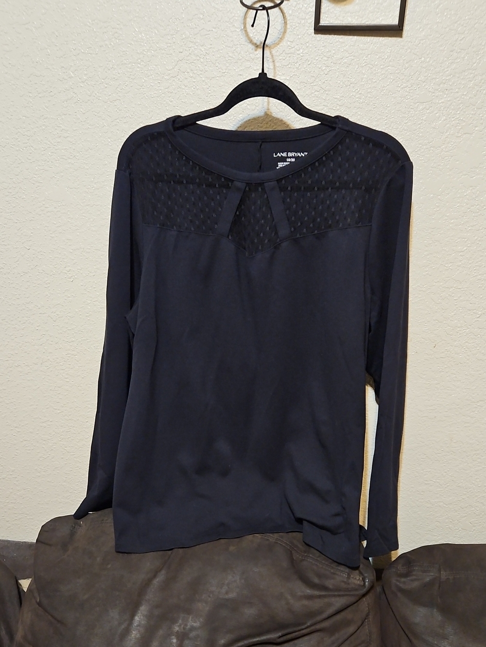 Lane Bryant Black Long Sleeve Top with Textured Yoke